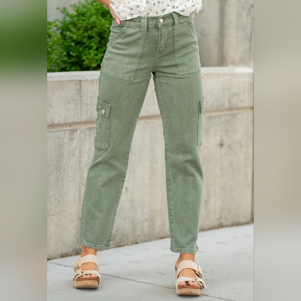 Vervet HR Straight Fit Jeans Utility Cargo Olive Dixie Patch Pocket 9/29 NEW - Picture 5 of 16